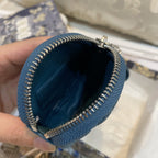 DIOR DETACHABLE CARO ROUND COIN PURSE DEEP OCEAN BLUE CANNAGE CALFSKIN