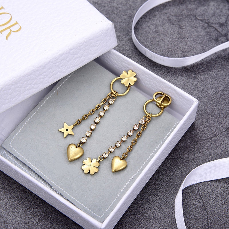 DIOR HEART CLOVER STAR EARRINGS GOLD