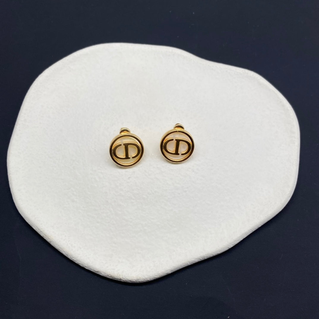 DIOR STUD EARRINGS MOP ANTIQUE GOLD