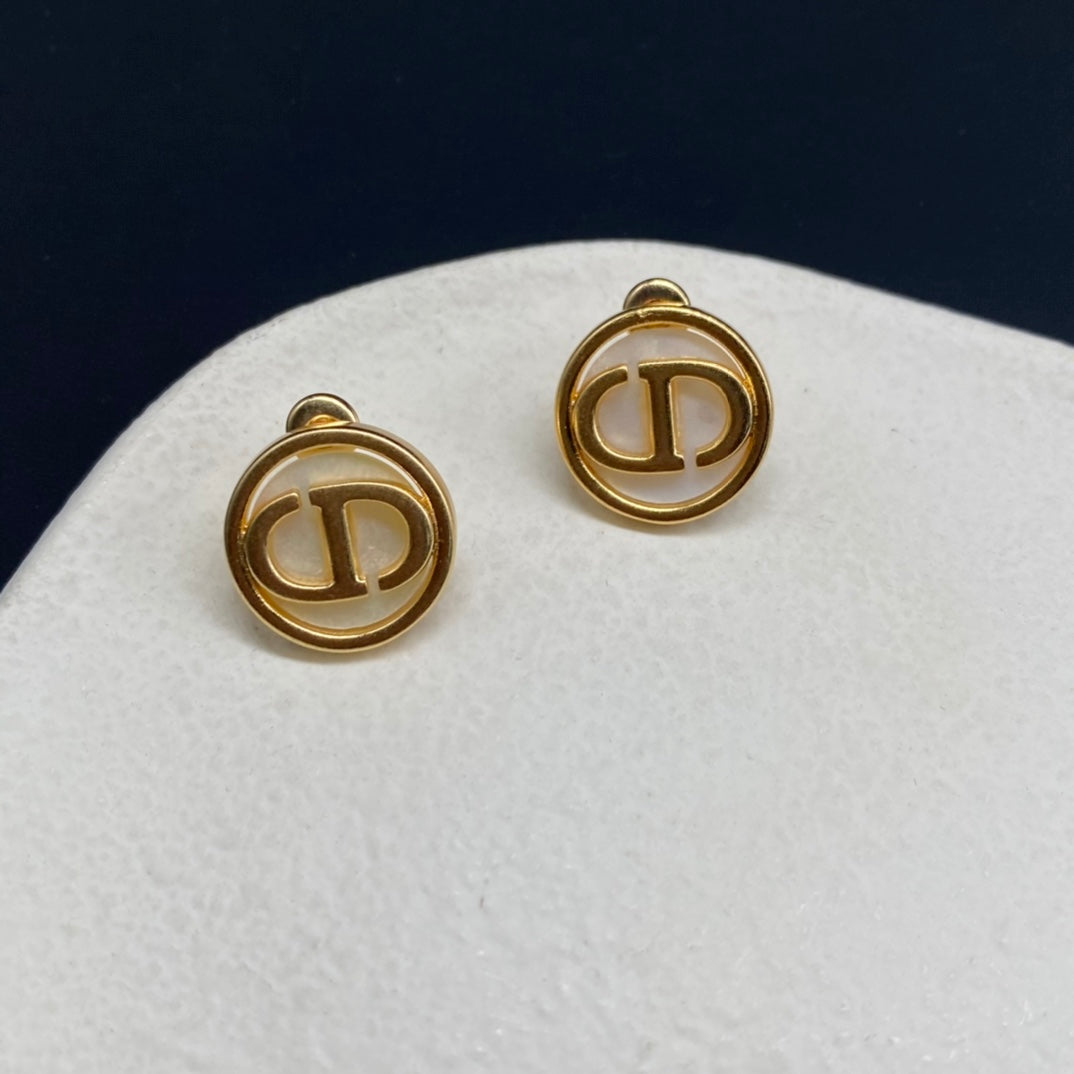 DIOR STUD EARRINGS MOP ANTIQUE GOLD