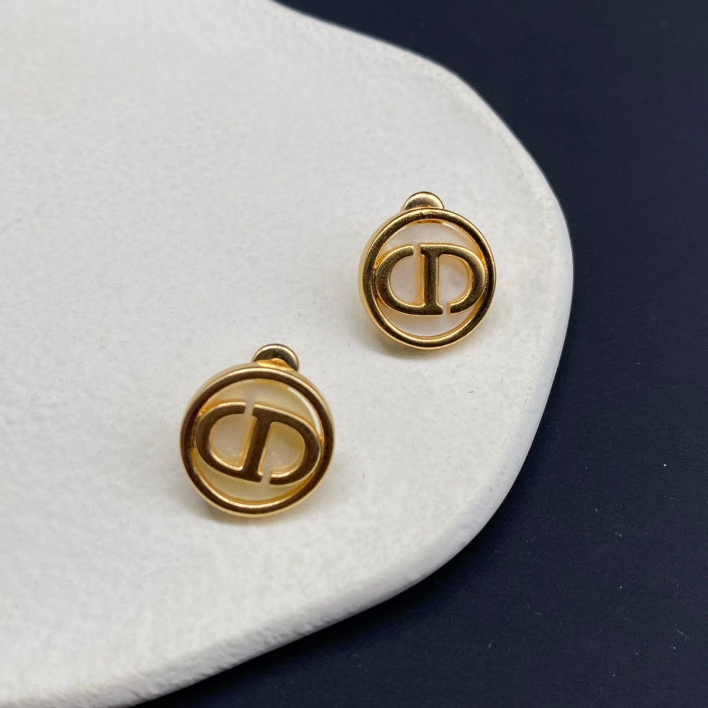 DIOR STUD EARRINGS MOP ANTIQUE GOLD