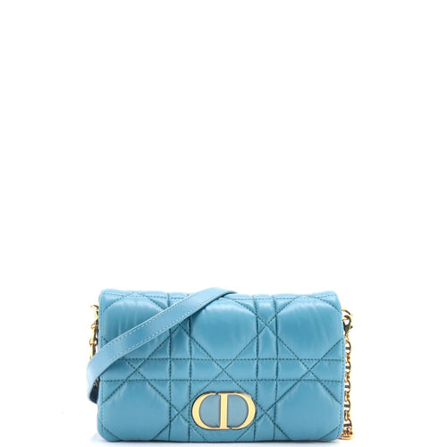 Dior Caro Flap Pouch with Chain Macrocannage Quilt Calfskin Mini