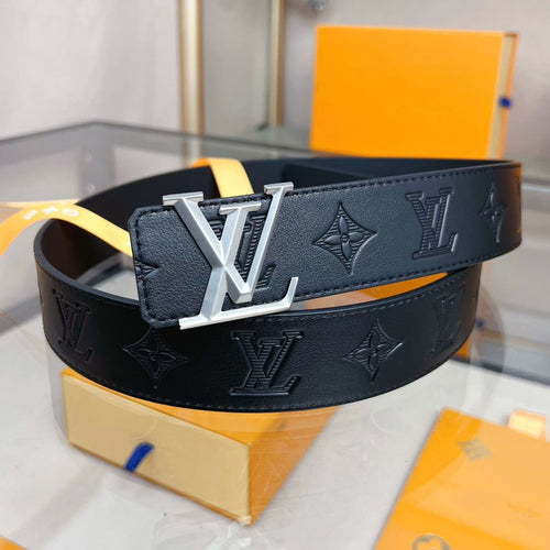 Louis Vuitton 40MM BELT SILVER BUCKLE BLACK EMPREINTE LEATHER