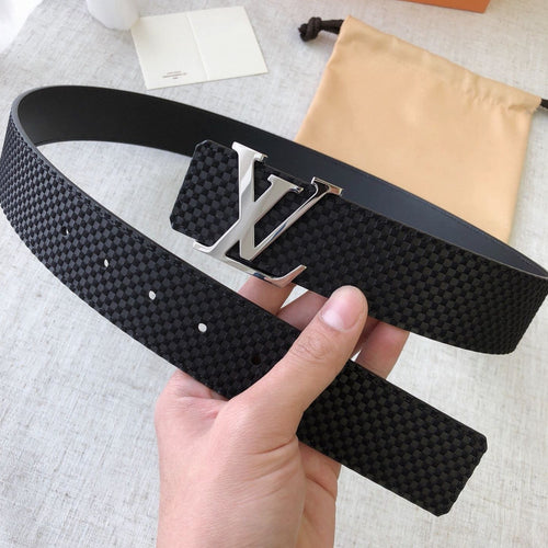 Louis Vuitton 40MM BELT SILVER BUCKLE EMBOSSED BLACK LEATHER
