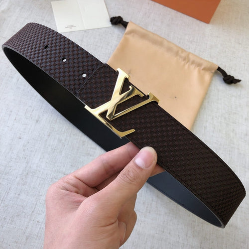 Louis Vuitton 40MM BELT GOLD BUCKLE EMBOSSED BROWN BLACK LEATHER