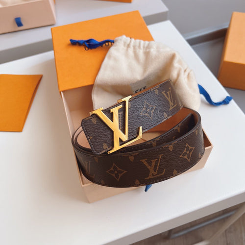 Louis Vuitton BELT GOLD BUCKLE CLASSIC PRINT BROWN LEATHER 40MM