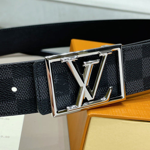 Louis Vuitton BELT SILVER BORDER BUCKLE BLACK GREY LEATHER 40MM