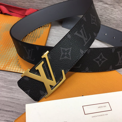 Louis Vuitton BELT GOLD BUCKLE BLACK FABRIC LEATHER  40MM
