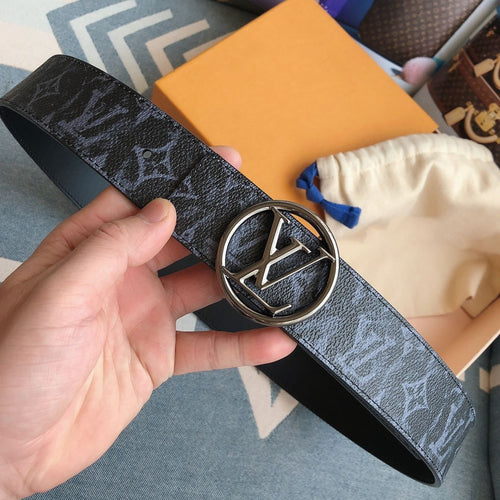 Louis Vuitton BELT SILVER ROUND FACE BUCKLE PRINT LEATHER 40MM