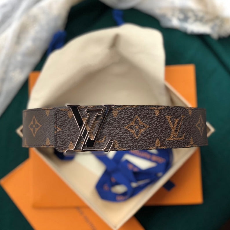 Louis Vuitton BELT SILVER FACE BUCKLE BROWN PRINTED LEATHER 40MM