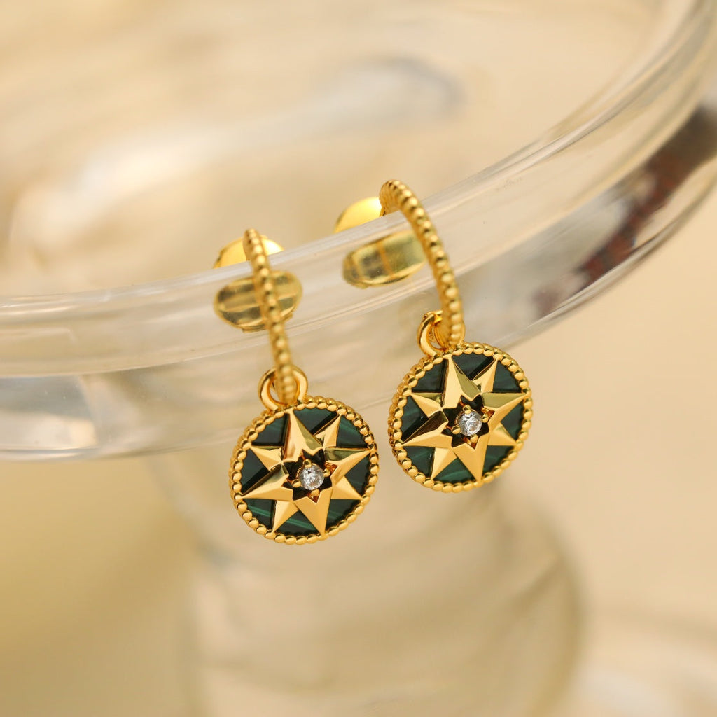 DIOR LUCKY STAR GOLD MALACHITE EARRINGS