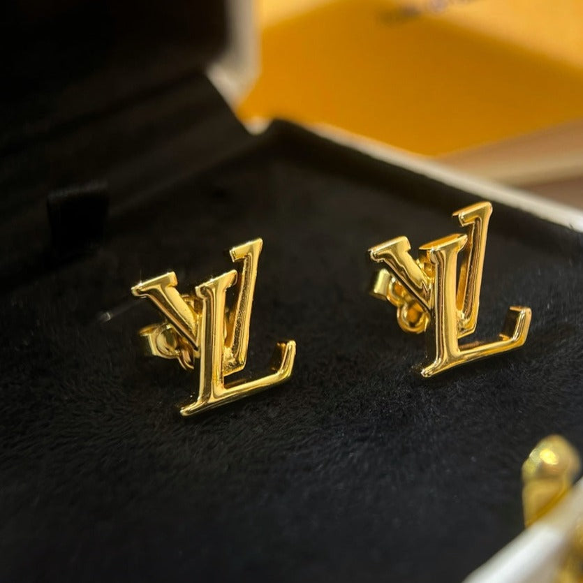 Louis Vuitton LOGO GOLD STUD EARRINGS