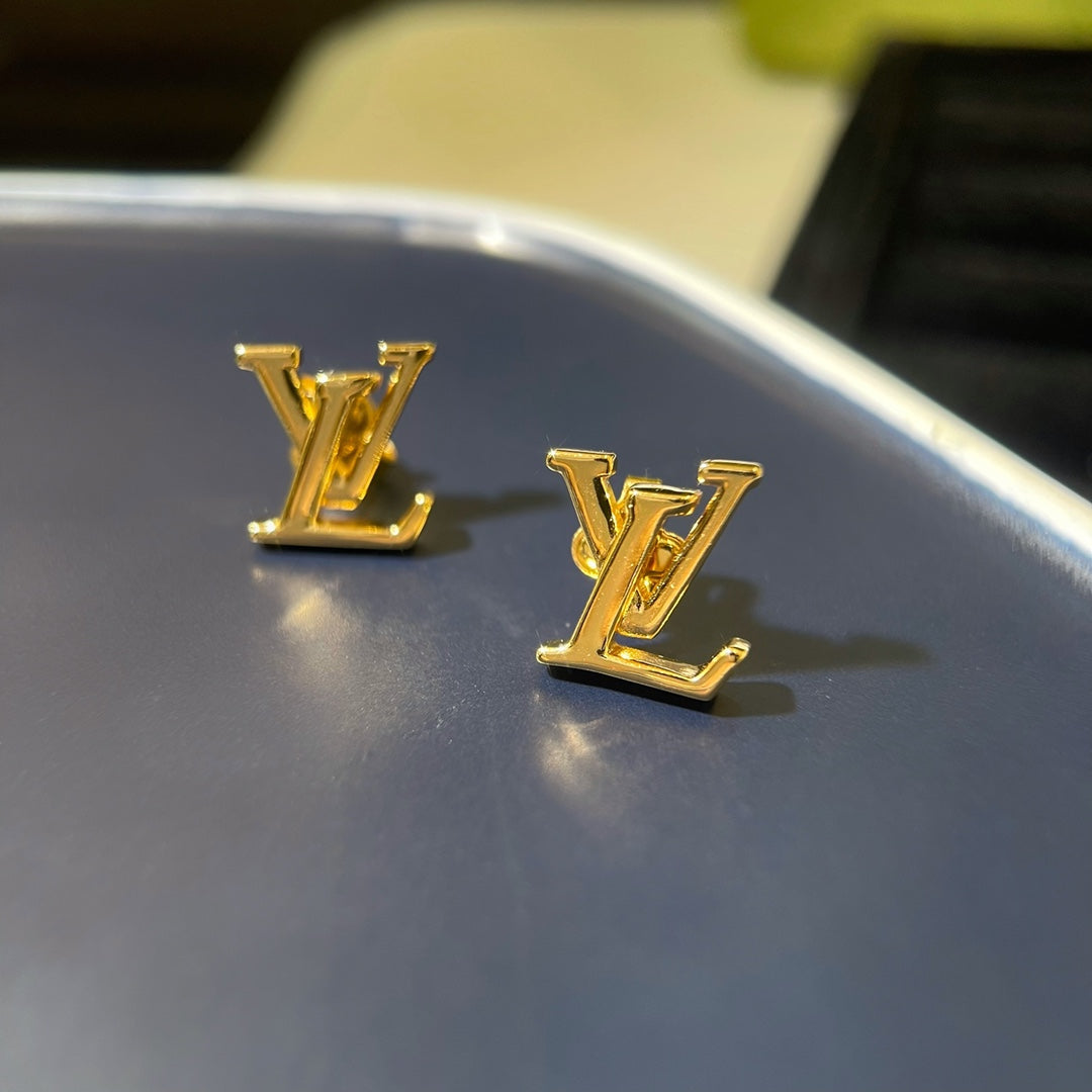 Louis Vuitton LOGO GOLD STUD EARRINGS