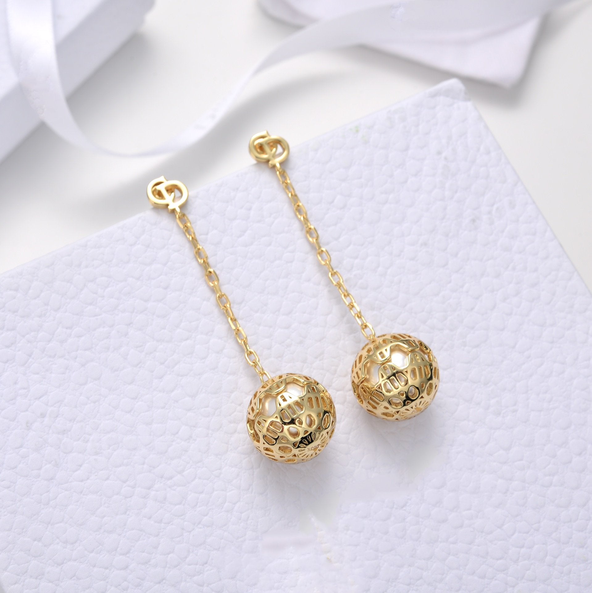 DIOR BALL DROP GOLD EARRINGS