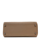 Hermes 28cm Etoupe Togo Kelly w/ Palladium Hardware & White Stitching