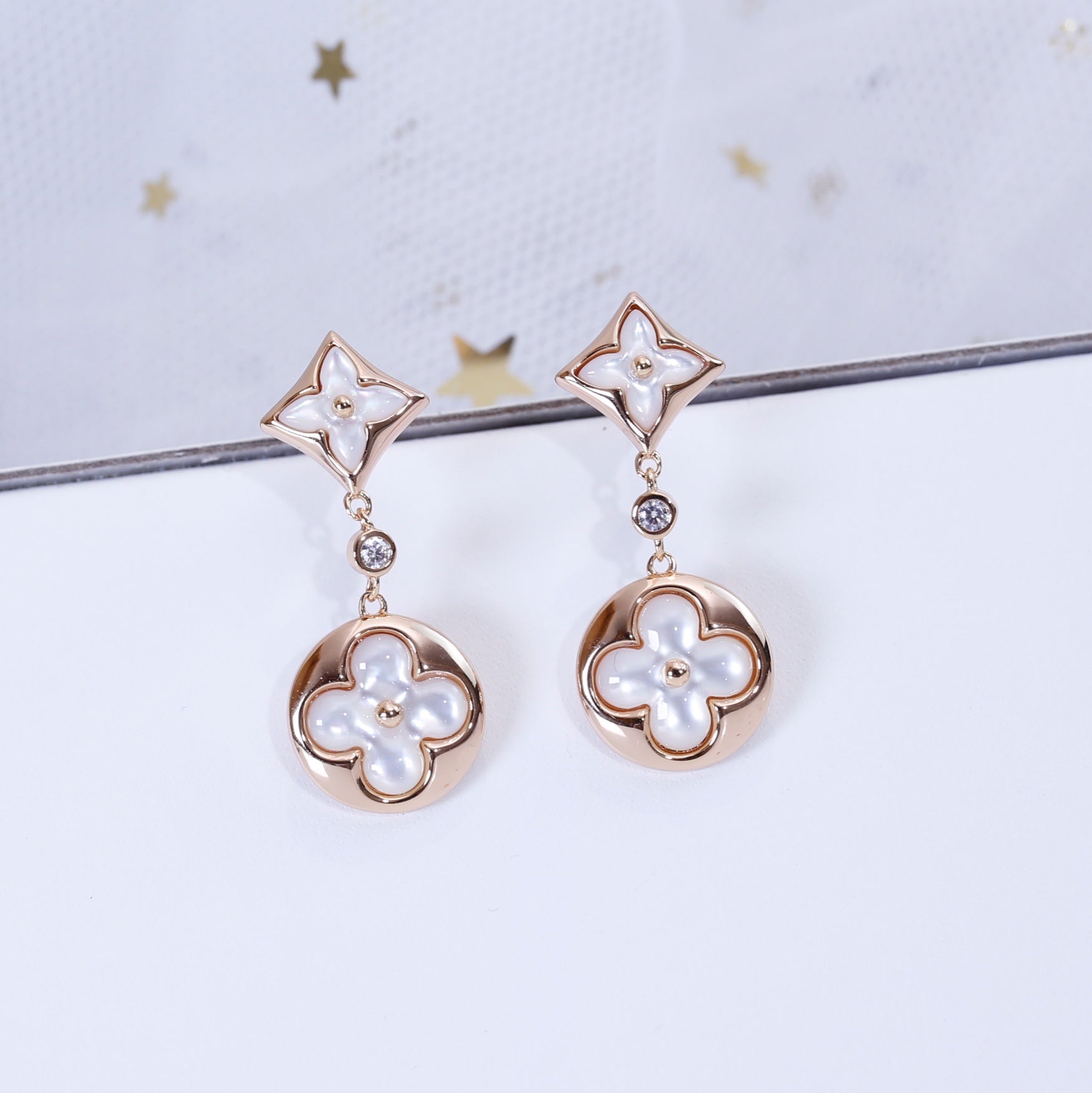 Louis Vuitton STAR AND SUN PINK GOLD MOP DROP EARRINGS