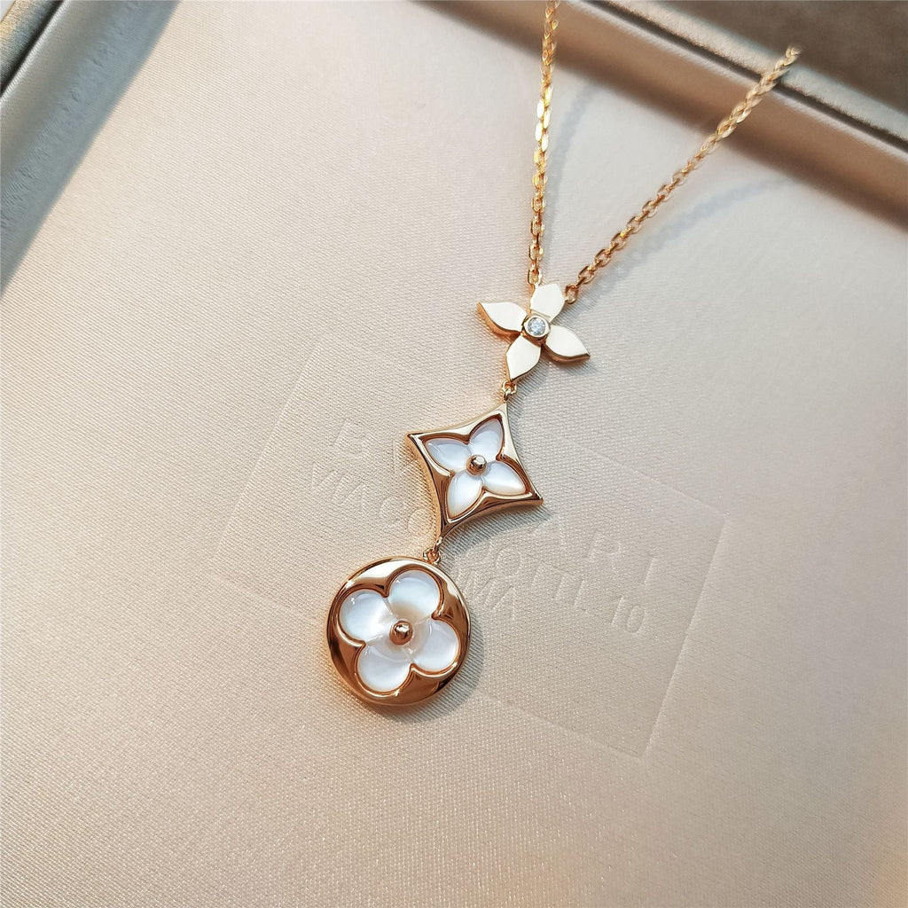 Louis Vuitton STAR AND SUN MOP 3 MOTIF PINK GOLD NECKLACE