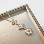 Louis Vuitton STAR AND SUN MOP 3 MOTIF PINK GOLD NECKLACE