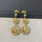 DIOR LUCKY STAR GOLD DIAMOND MOP 3 MOTIF DROP EARRINGS