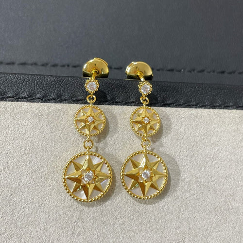 DIOR LUCKY STAR GOLD DIAMOND MOP 3 MOTIF DROP EARRINGS