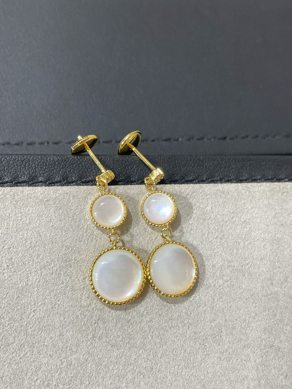 DIOR LUCKY STAR GOLD DIAMOND MOP 3 MOTIF DROP EARRINGS