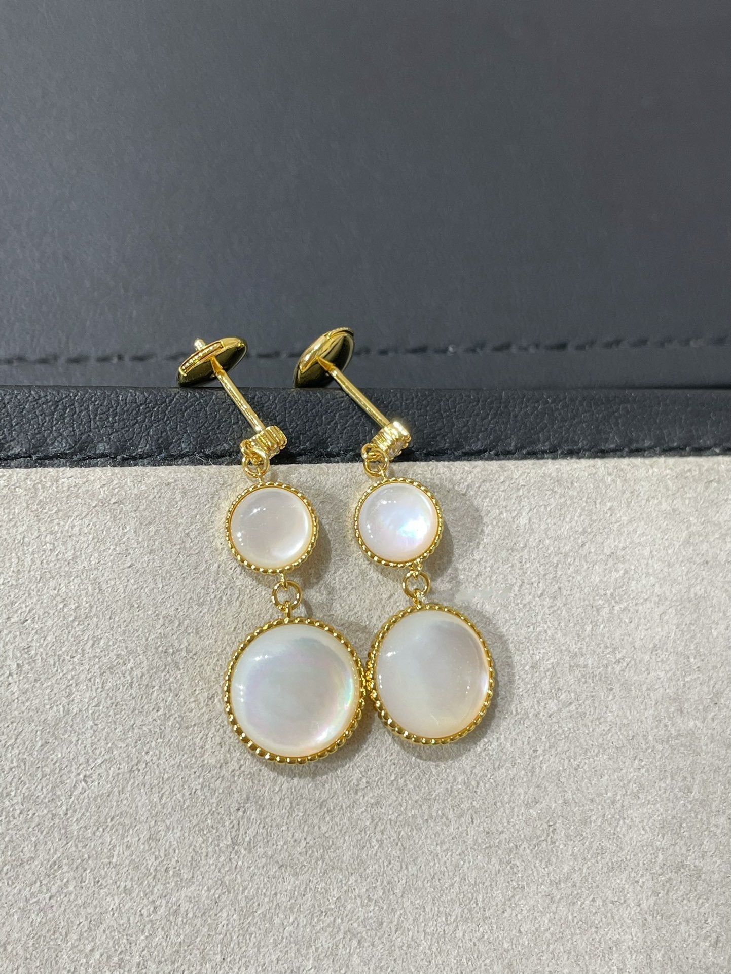 DIOR LUCKY STAR GOLD DIAMOND MOP 3 MOTIF DROP EARRINGS