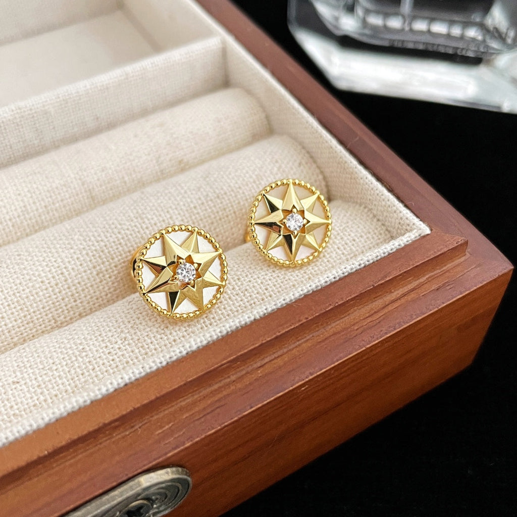 DIOR ROSE DE VENTS GOLD DIAMOND STUD EARRINGS