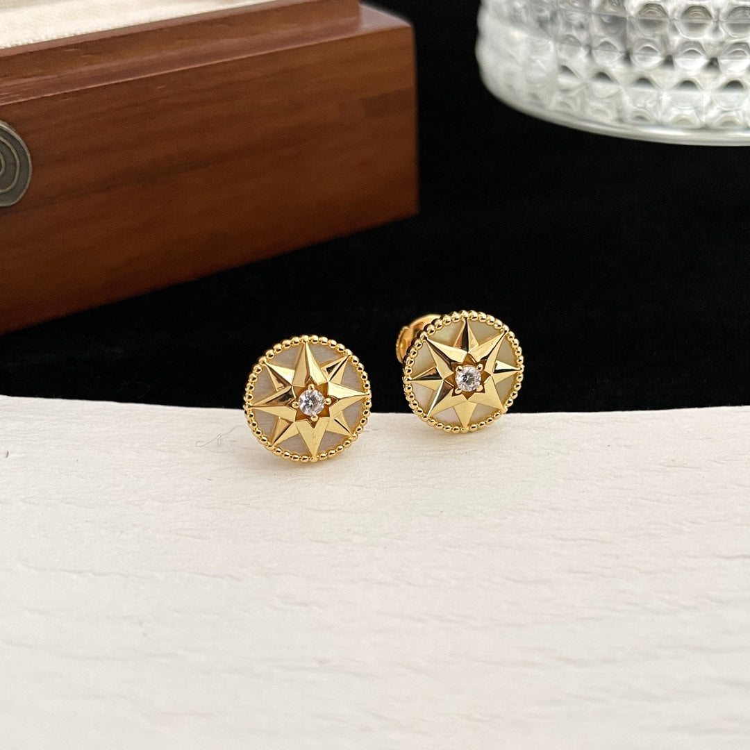 DIOR ROSE DE VENTS GOLD DIAMOND STUD EARRINGS