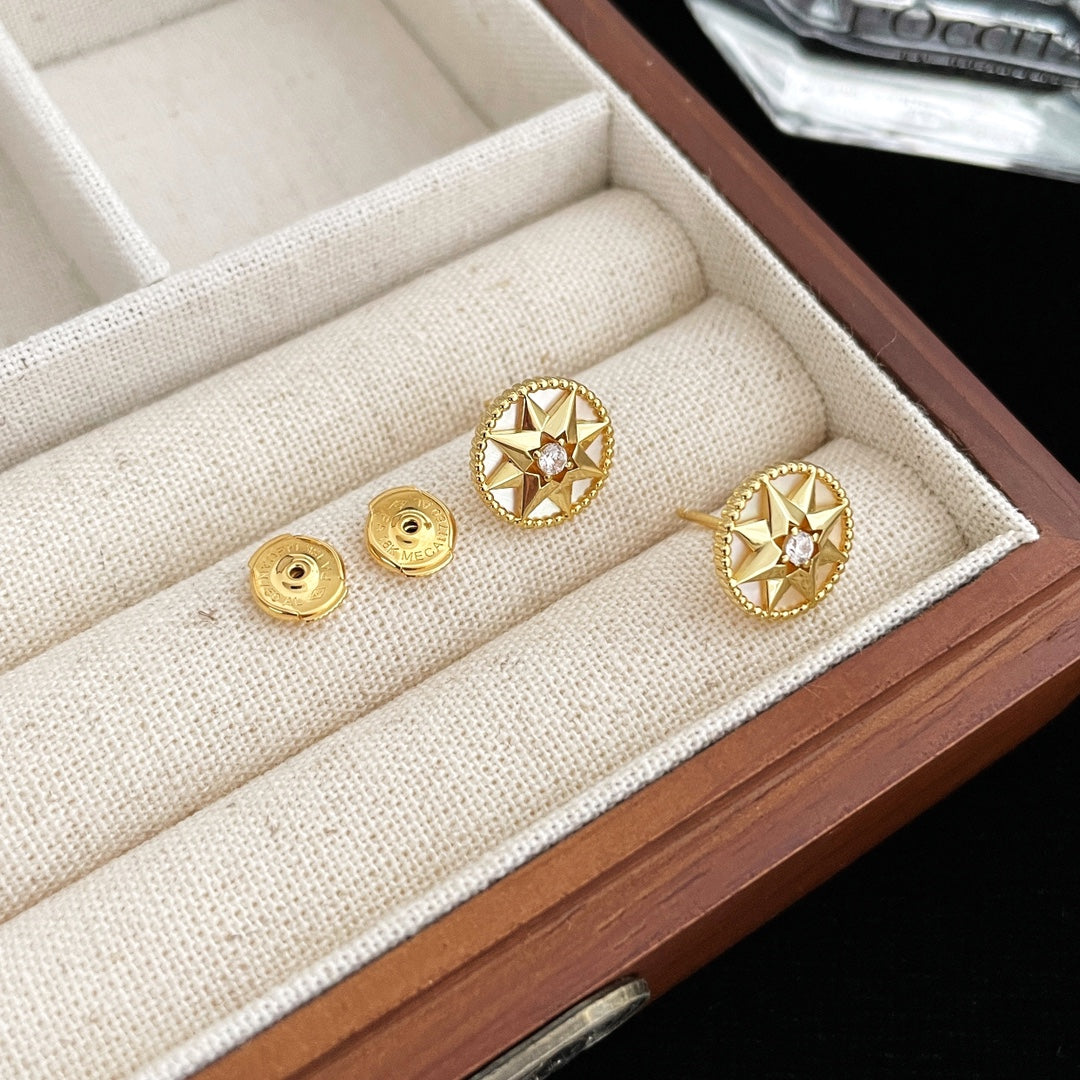 DIOR ROSE DE VENTS GOLD DIAMOND STUD EARRINGS