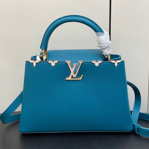 Louis Vuitton CAPUCINES MM 31 BLUE TAURILLON GOLD HARDWARE