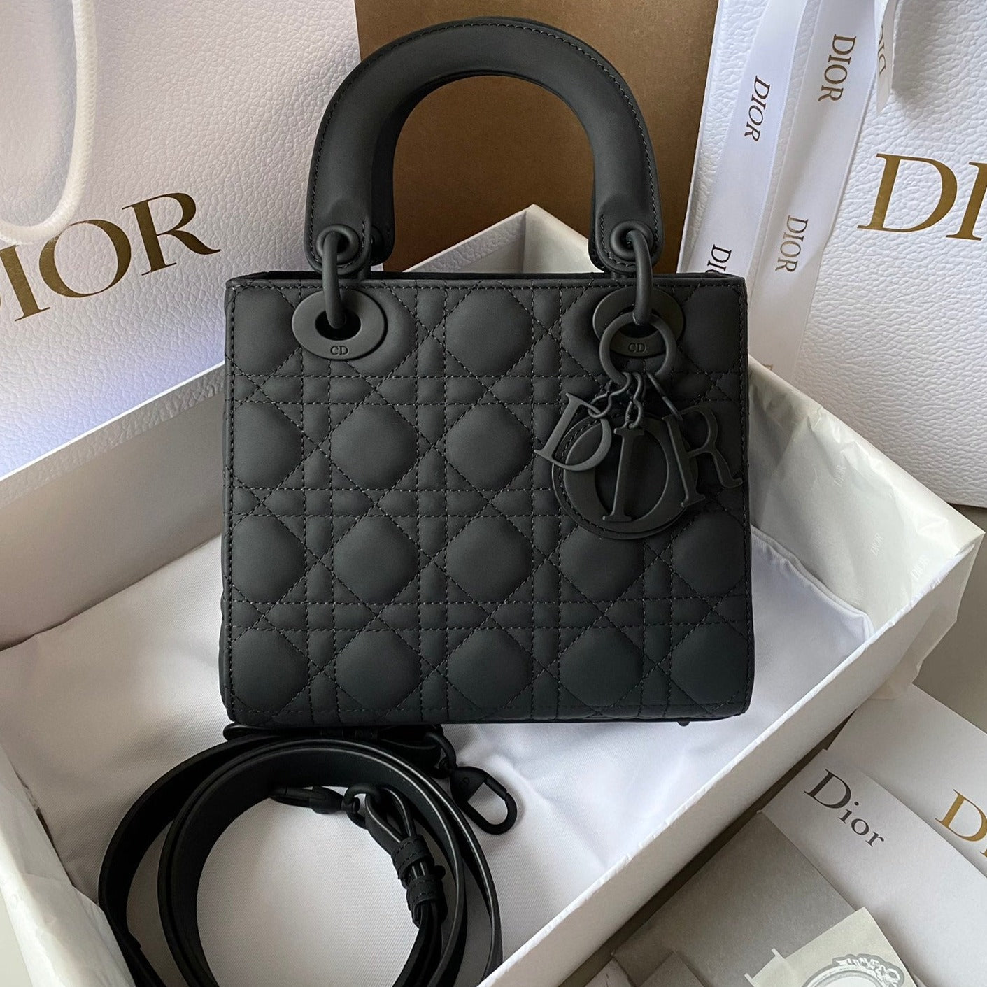 DIOR SMALL LADY 20 MY ABC ALL BLACK LAMBSKIN