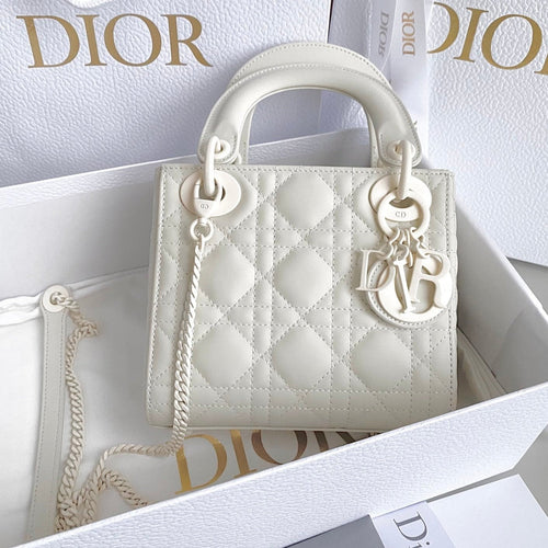 DIOR MINI LADY 17 MY ABC WHITE LAMBSKIN