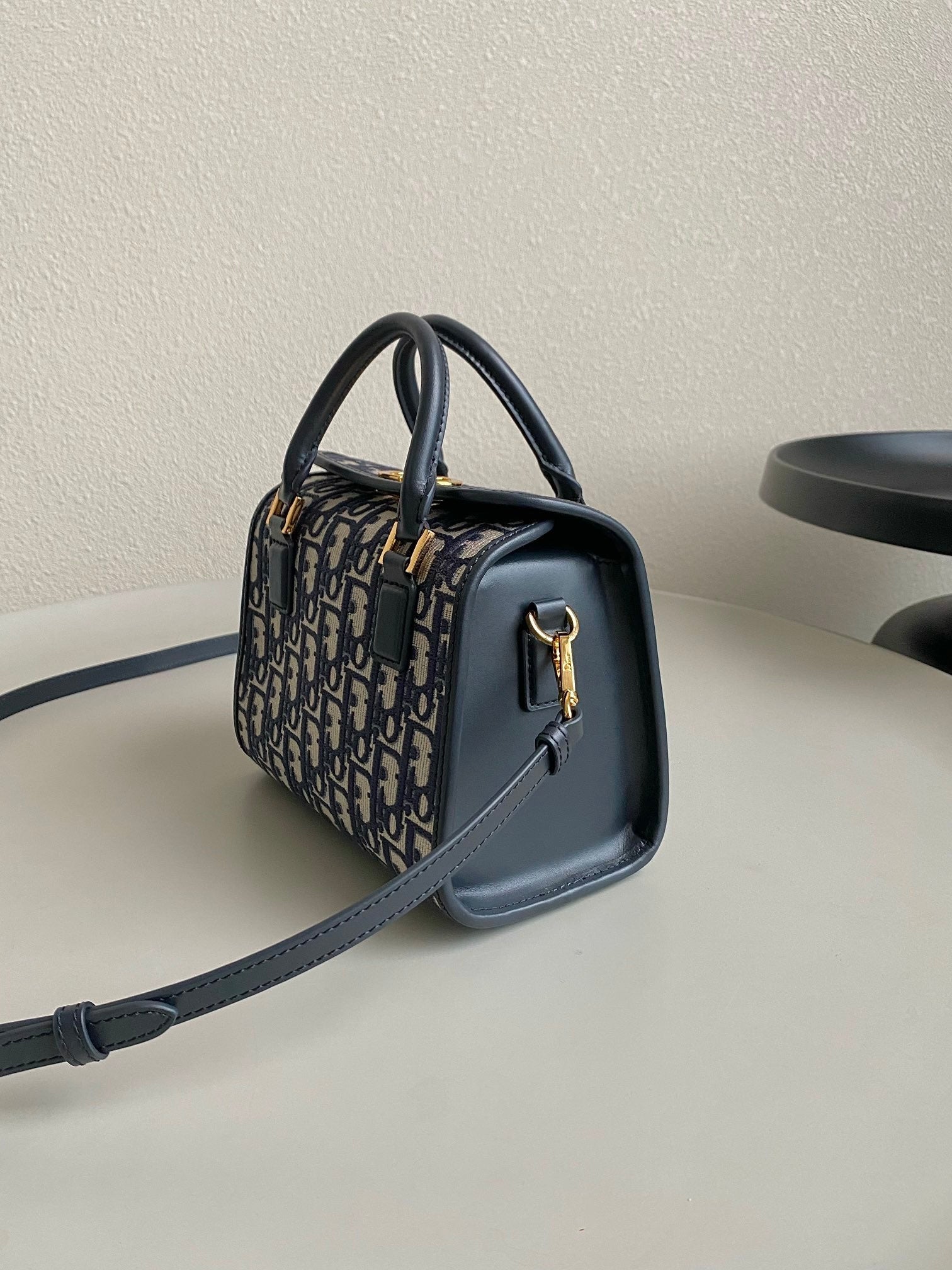 DIOR SMALL BOSTON 22 BLUE OBLIQUE EMBROIDERY