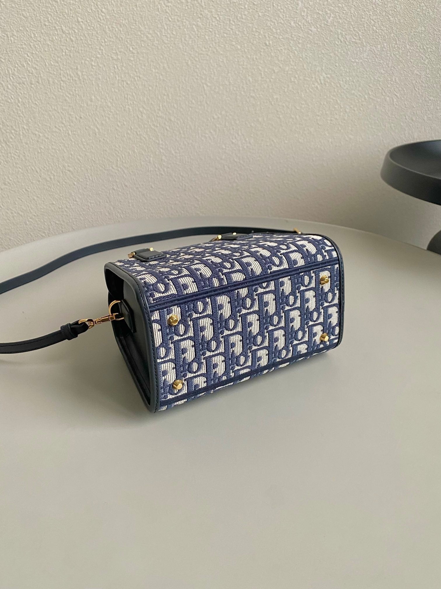 DIOR SMALL BOSTON 22 BLUE OBLIQUE EMBROIDERY