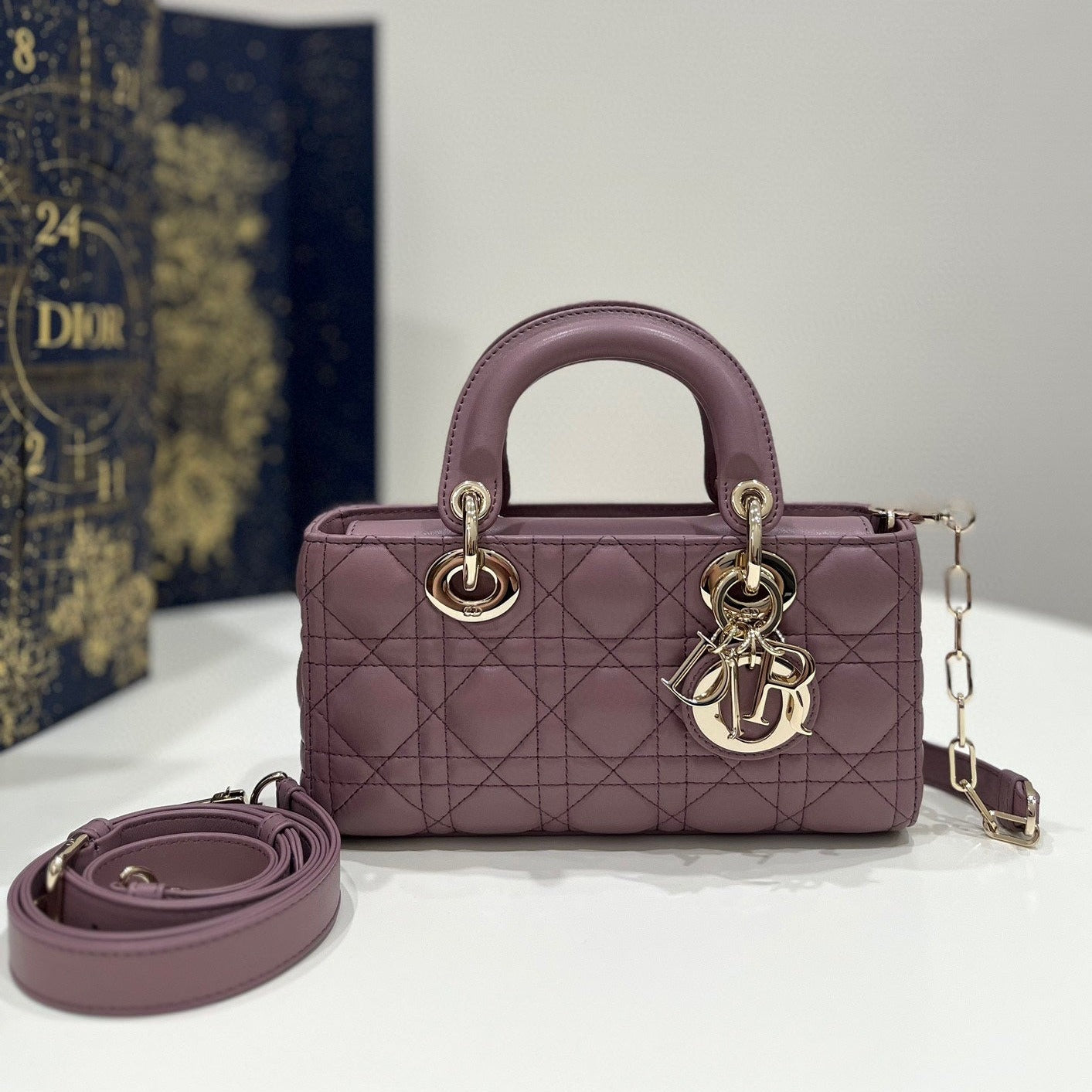 DIOR SMALL LADY D-JOY 22 PURPLE LAMBSKIN