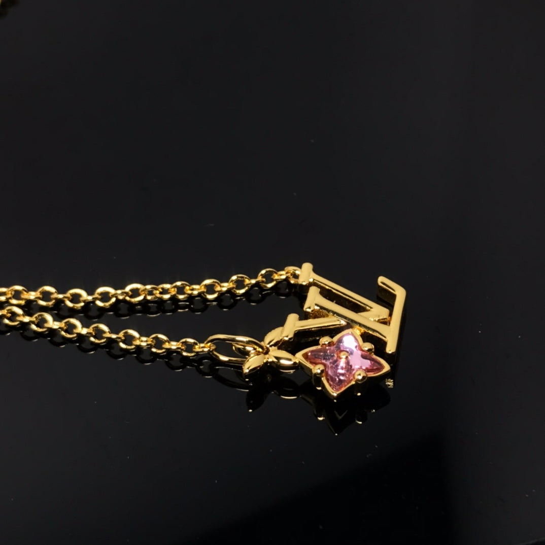 Louis Vuitton LOGO PINK STAR GOLD NECKLACE