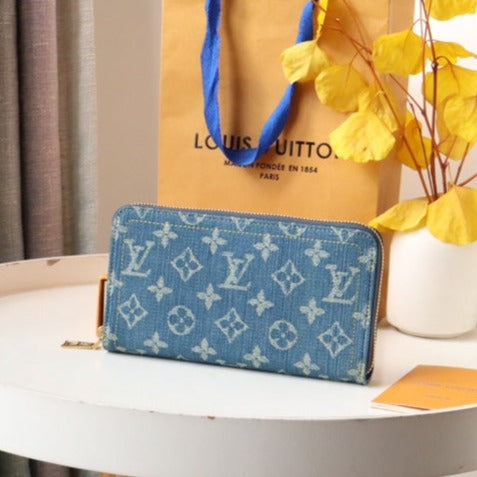 Louis Vuitton MONOGRAM DENIM LEATHER 19CM LONG WALLET