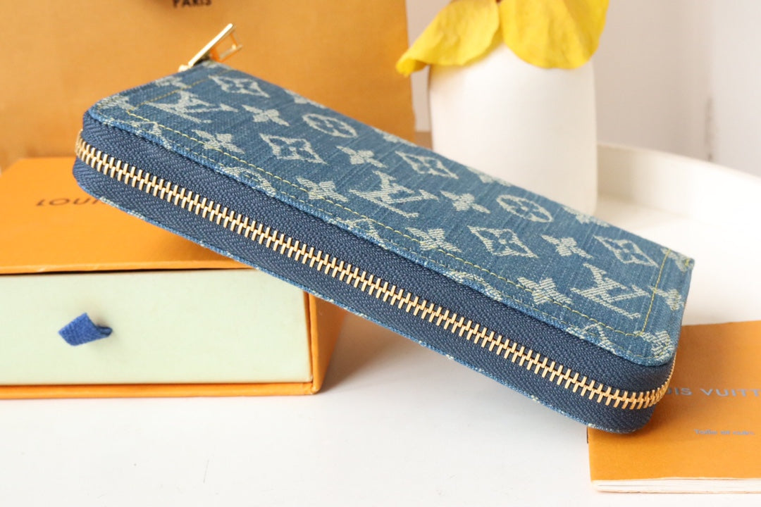 Louis Vuitton MONOGRAM DENIM LEATHER 19CM LONG WALLET