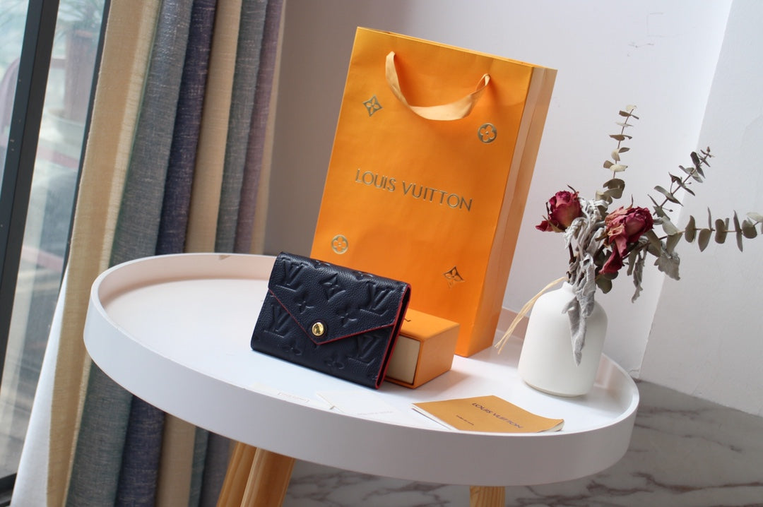 Louis Vuitton VICTORINE WALLET 12CM BLACK RED MONOGRAM EMPREINTE LEATHER