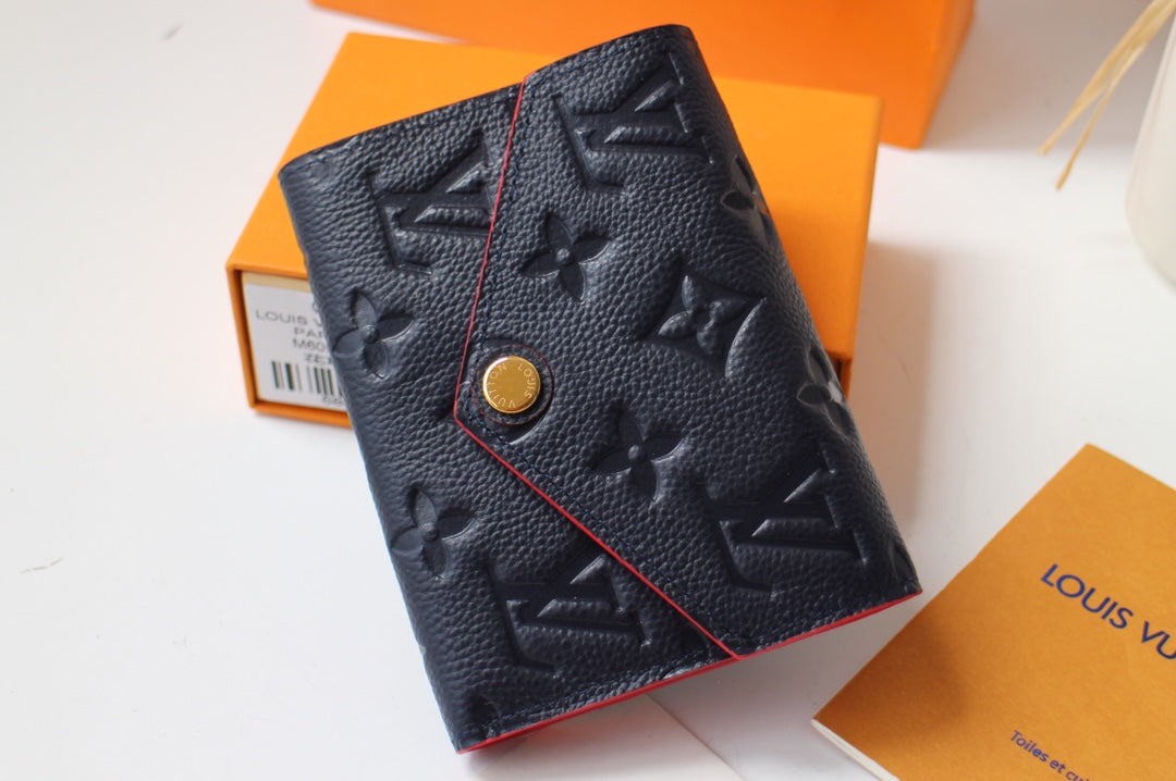 Louis Vuitton VICTORINE WALLET 12CM BLACK RED MONOGRAM EMPREINTE LEATHER