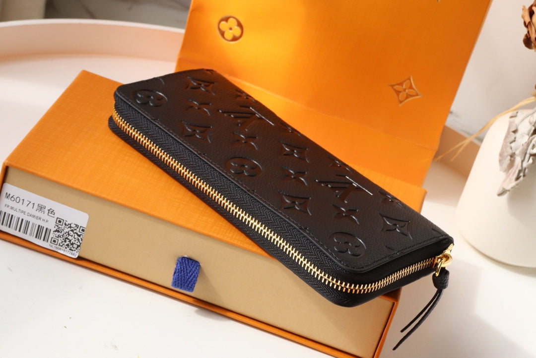 Louis Vuitton CLEMENCE WALLET 20CM BLACK MONOGRAM EMPREINTE LEATHER