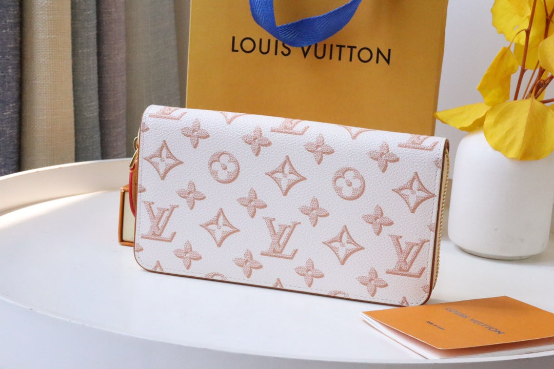 Louis Vuitton CLEMENCE WALLET 19.5 WHITE PINK MONOGRAM CANVAS