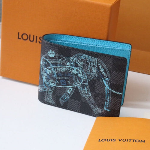 Louis Vuitton SLENDER WALLET 12 BLACK BLUE CANVAS
