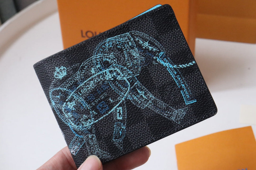 Louis Vuitton SLENDER WALLET 12 BLACK BLUE CANVAS