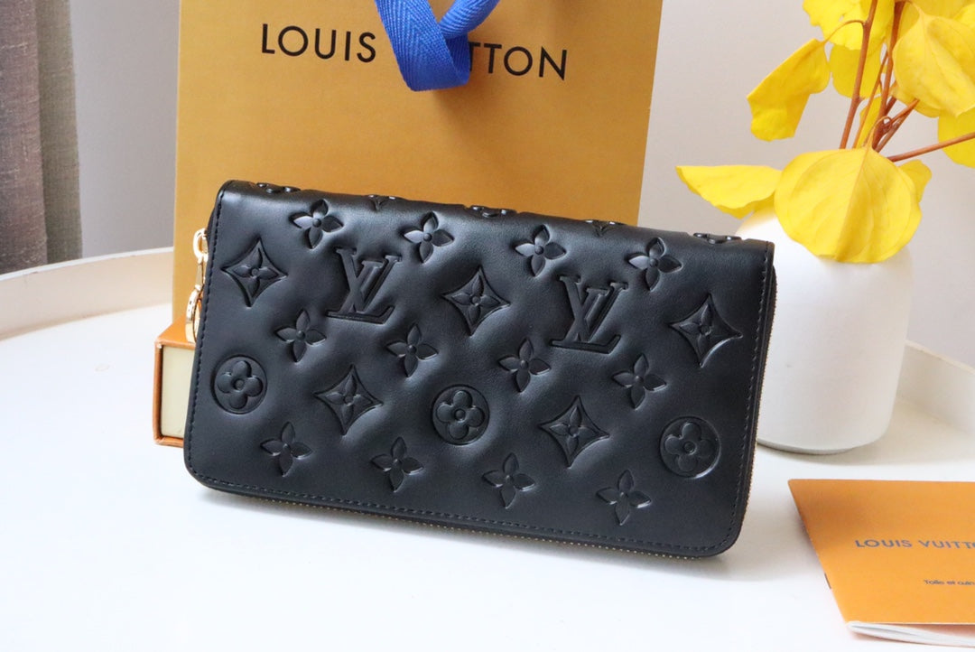 Louis Vuitton ZIPPY WALLET 19 BLACK EMBOSSED LAMBSKIN
