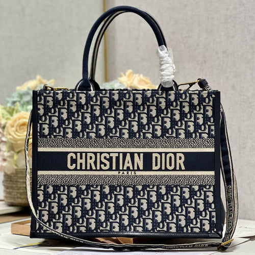 DIOR MEDIUM BOOK TOTE 36 BLUE OBLIQUE EMBROIDERY