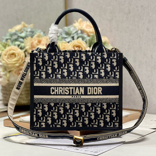 DIOR SMALL BOOK TOTE 26 BLUE OBLIQUE EMBROIDERY
