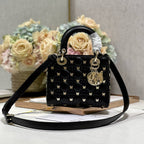 DIOR SMALL LADY 20 BUTTERFLY STUD BLACK LAMBSKIN