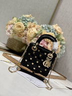 DIOR MINI LADY 17 BUTTERFLY STUD BLACK LAMBSKIN