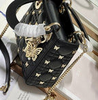 DIOR MINI LADY 17 BUTTERFLY STUD BLACK LAMBSKIN